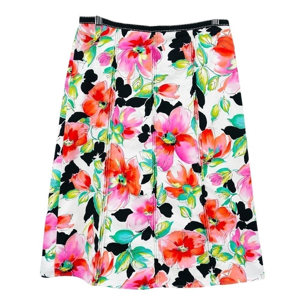 BAY STUDIO A-Line Skirt Knee-Length Pink Watercolor Floral Cotton Women's Medium